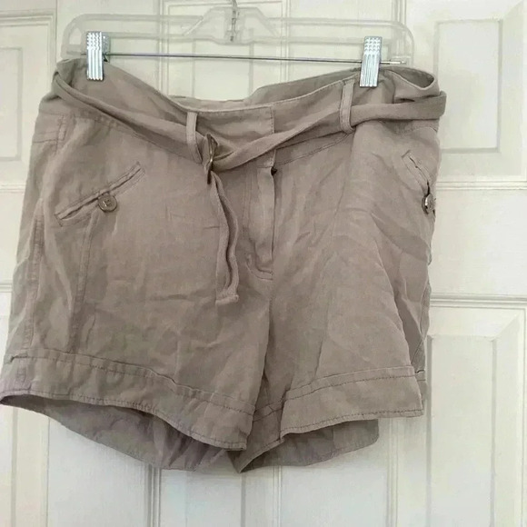INC International concepts 100% Silk Shorts Size 12 khaki color - Picture 2 of 4
